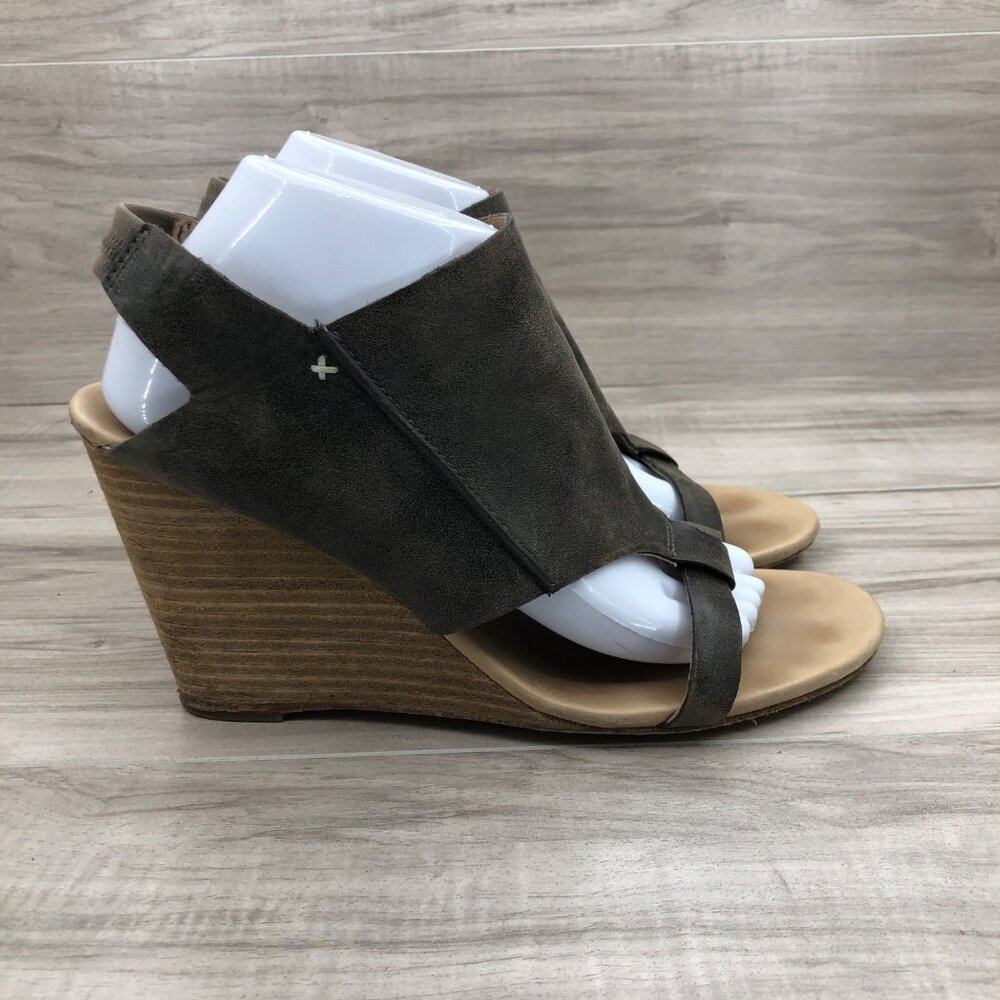 Koolaburra Wedge Sandals Womens 10 Perez Gray Leather Slip On Slingback Shoes